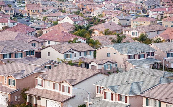 Contemporary neighborhood houses roof tops view