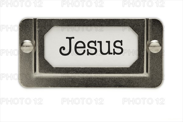 Jesus file drawer label isolated on a white background