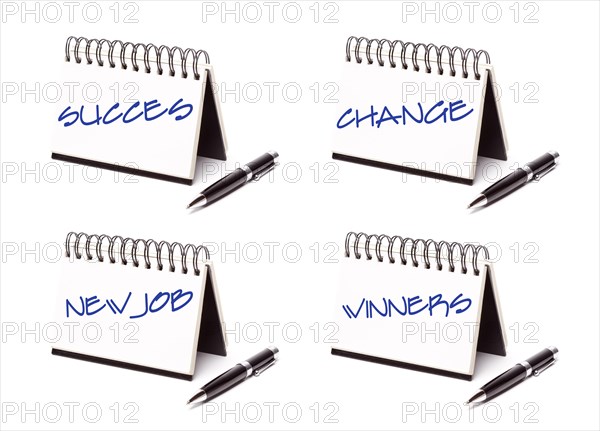 Spiral note pad and pen series isolated on white