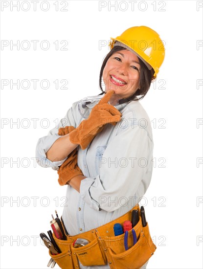 Hispanic female contractor wearing goggles