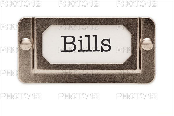 Bills file drawer label isolated on a white background
