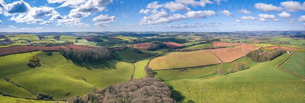 Panorama over Fields and Meadows over English Village