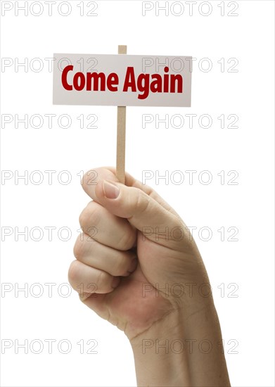 Come again sign in male fist isolated on A white background