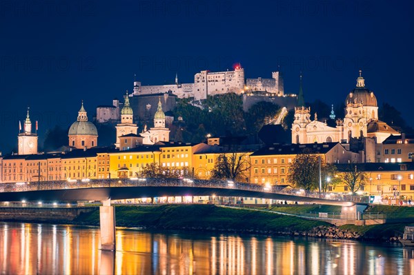 Salzburg city evening view. Cathedral