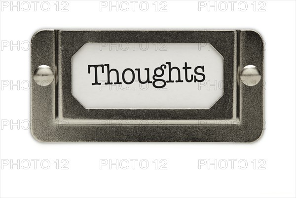 Thoughts file drawer label isolated on a white background