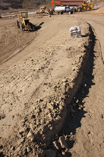 Sandbags & machinery at construction site