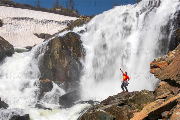 Beautiful waterfall called Baga Turgen Mountain Waterfall. Western Mongolia