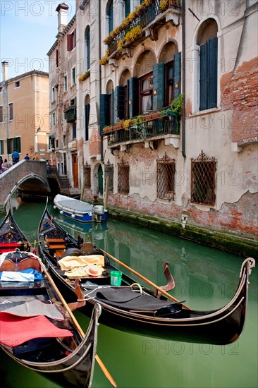 Two Docked Gondolas in Venice