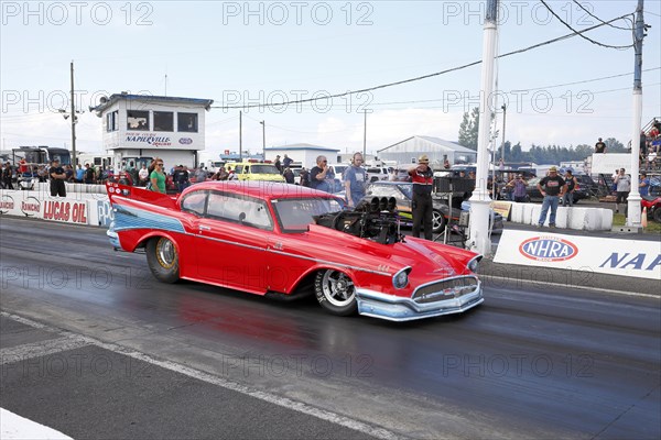 Red race car at the starting grid