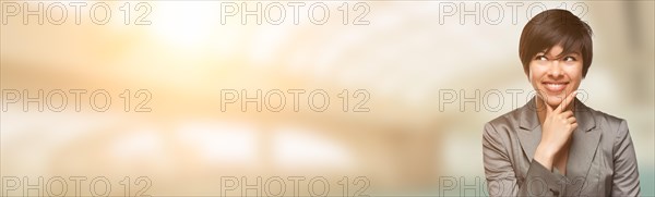 mixed-race young adult female portrait with room for text