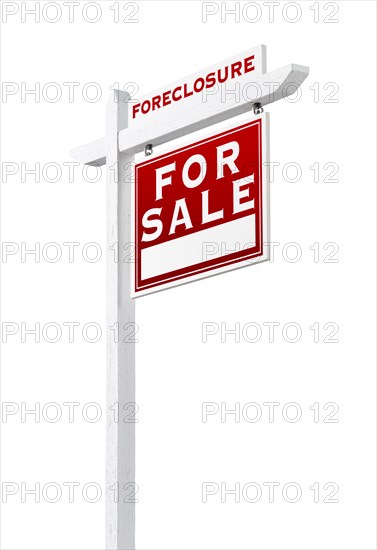 Right facing foreclosure sold for sale real estate sign isolated on white