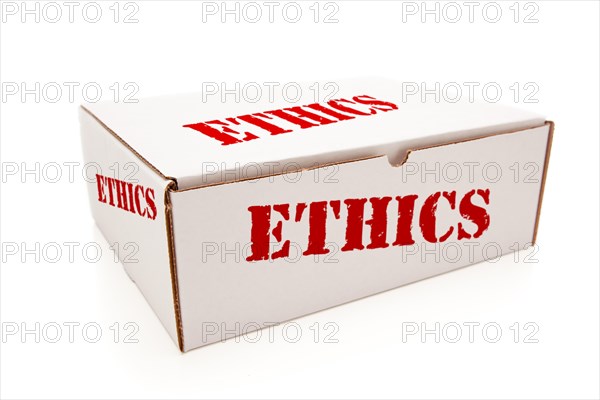 White box with the word ethics on the sides isolated on a white background