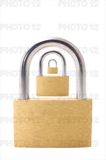 Three padlocks isolated on white background