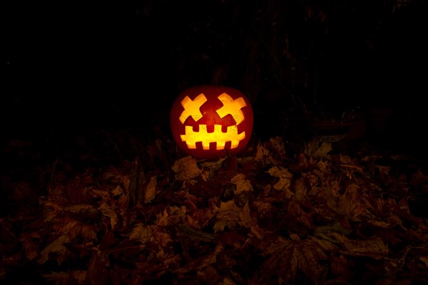 Glowing pumpkins at night