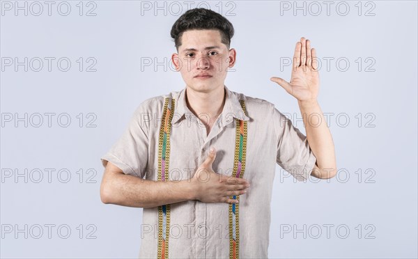 Man swearing honesty and devotion