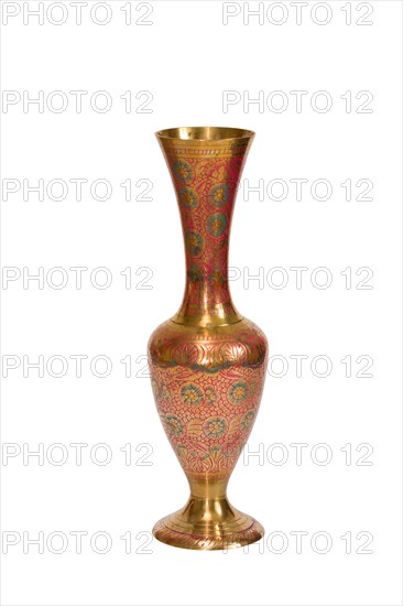 Stamped brass vase isolated on white background