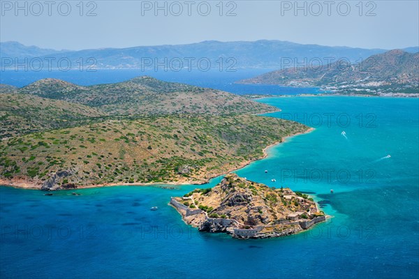 Island of Spinalonga with old fortress former leper colony and the bay of Elounda