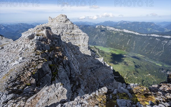 View over rocky ridge to summit of the Eastern Rothorn and Great Rothorn