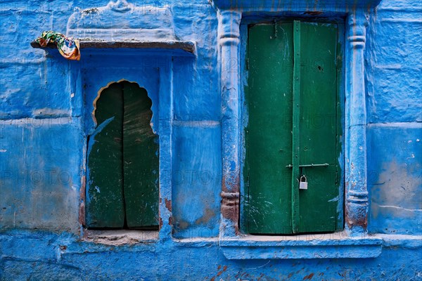 Blue house facade in streets of of Jodhpur