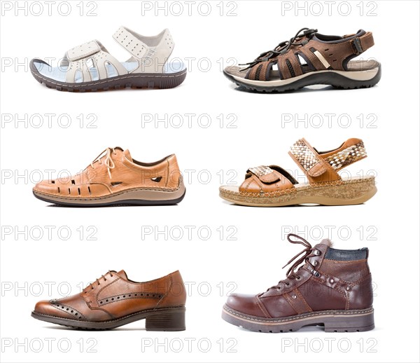 Various shoes isolated on white background