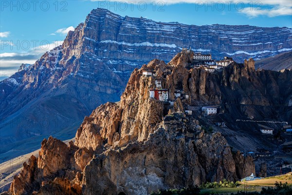 Dhankar monastry perched on a cliff in Himalayas. Dhankar