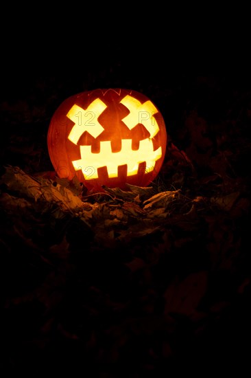 Glowing pumpkins at night