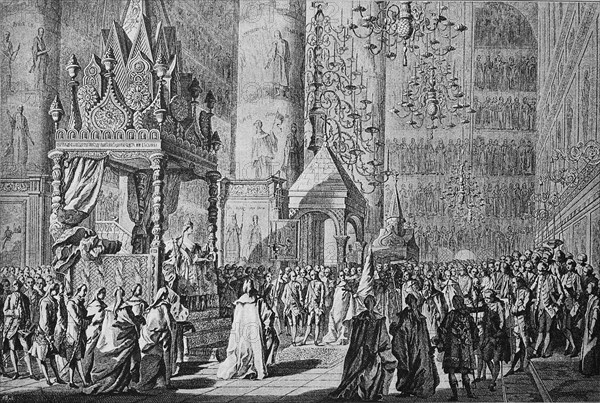 Catherine II in the Coronation Cathedral of the Kremlin in Moscow