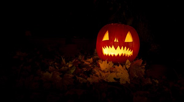 Glowing pumpkins at night