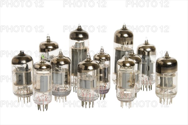 Old vacuum tubes on white background