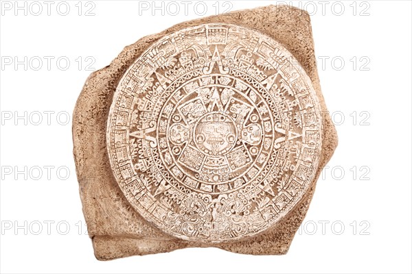 Ancient aztec calendar isolated on white