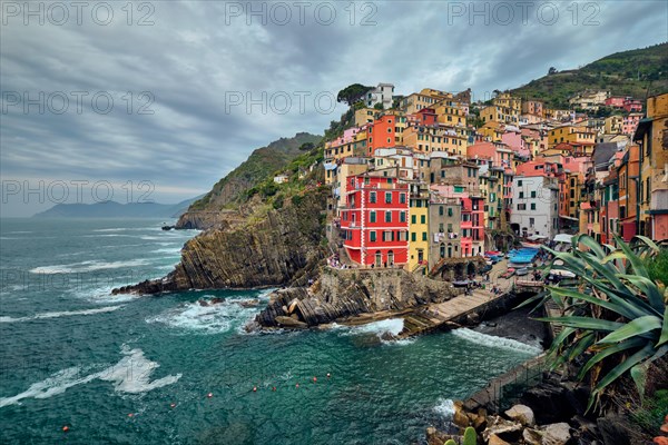 Riomaggiore village popular tourist destination in Cinque Terre National Park a UNESCO World Heritage Site