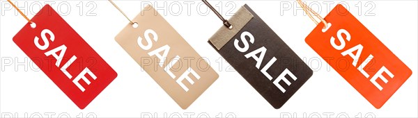 Set of paper tags with 'Sale' written on them isolated on white background
