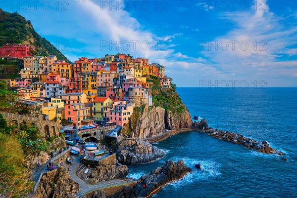 Manarola village popular european italian tourist destination in Cinque Terre National Park UNESCO World Heritage Site