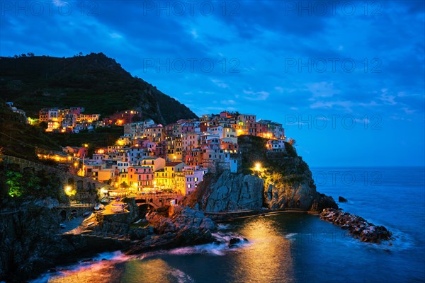 Manarola village popular european italian tourist destination in Cinque Terre National Park UNESCO World Heritage Site