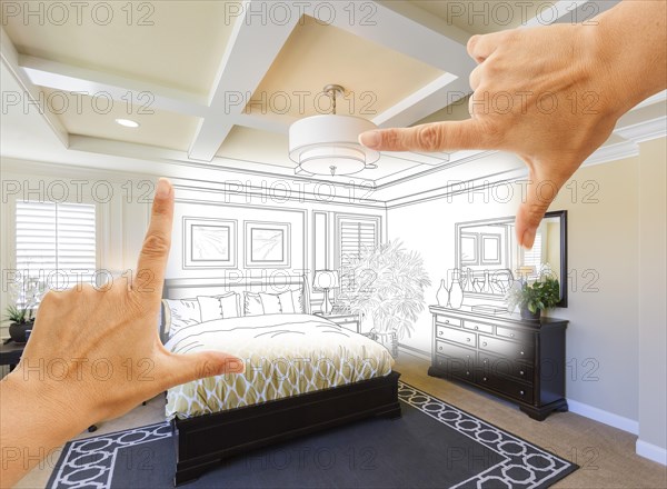 Beautiful hands framing custom bedroom drawing photograph combination