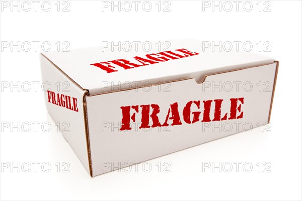 White box with the word fragile on the sides isolated on a white background