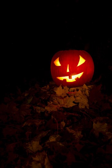 Glowing pumpkins at night