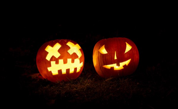 Glowing pumpkins at night