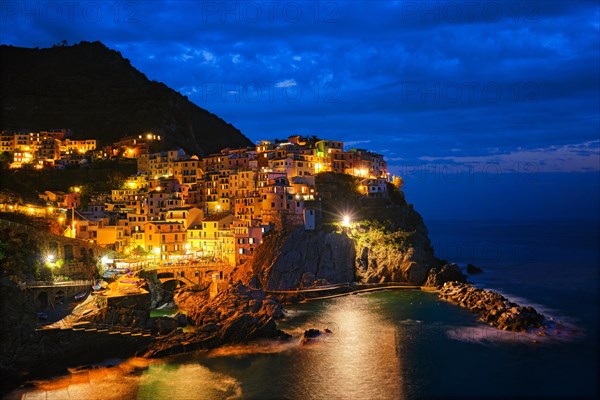 Manarola village popular european italian tourist destination in Cinque Terre National Park UNESCO World Heritage Site