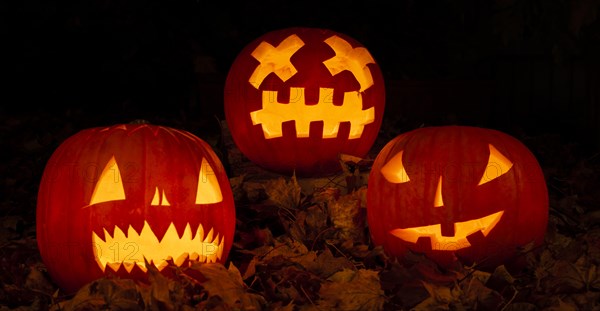 Glowing pumpkins at night