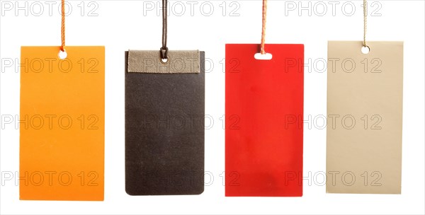 Sale written on paper tags isolated on white background
