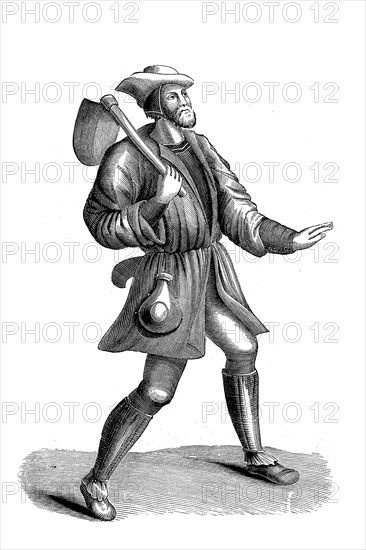French peasant of the 15th century in sleeved tunic