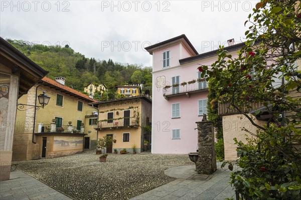 Village square and colourful houses