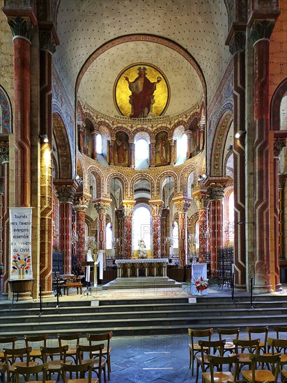 Columns and ambulatory of the roman church Saint-Austremoine