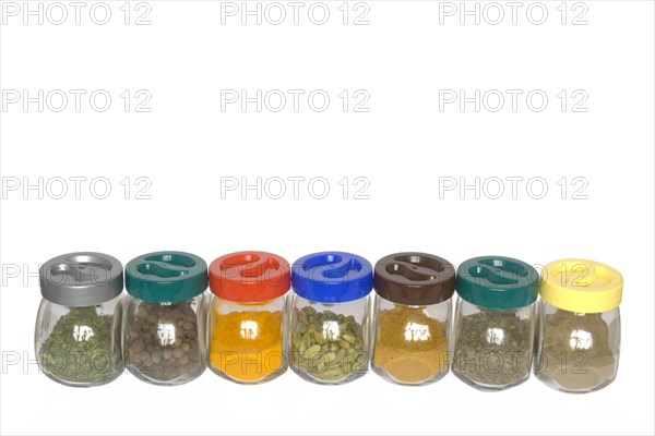 Jars with various exotic spices