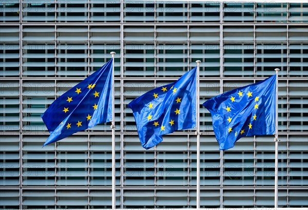 European EU flags in front of the Berlaymont building