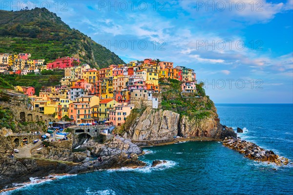 Manarola village popular european italian tourist destination in Cinque Terre National Park UNESCO World Heritage Site