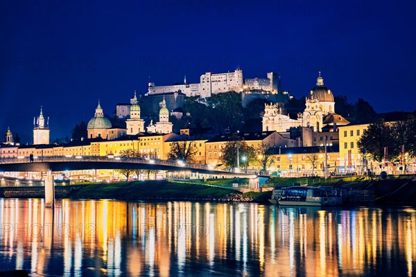 Salzburg city evening view. Cathedral