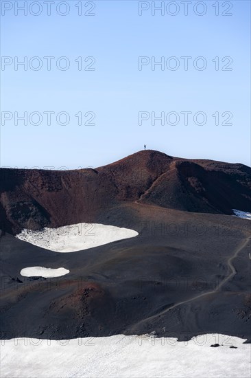 Hikers in the distance on the volcanic crater of Magni volcano
