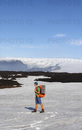 Hiker on snow field